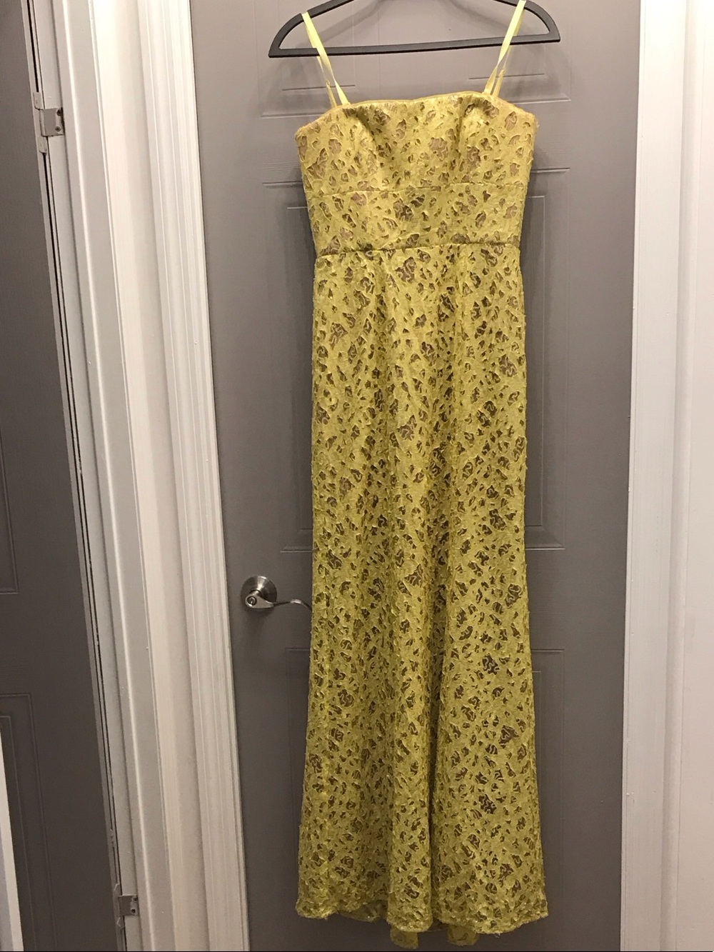 BCBG Max Azria Yellow Lace Midi Dress Spaghetti Strap Size 6